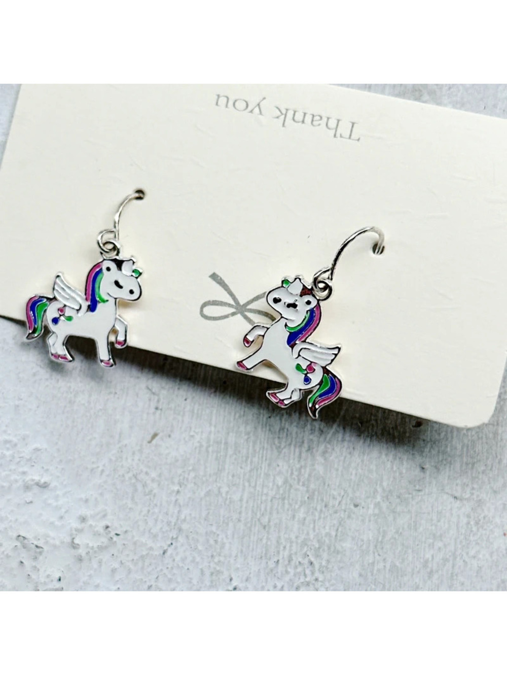 1383mc. Silvertone Cute Unicorn Earrings